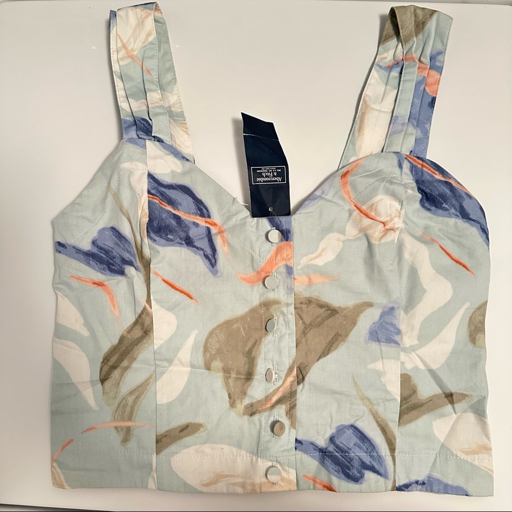 Poplin button through cami light blue print size small
